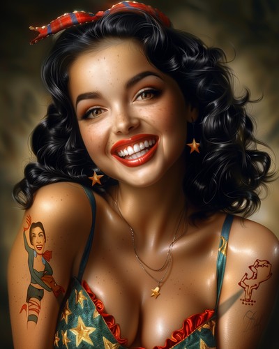 Pin tatuata sorridente con - pin-up,