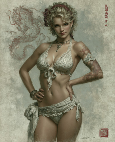 Pinup bionda tatuata pizzo - bionda, in